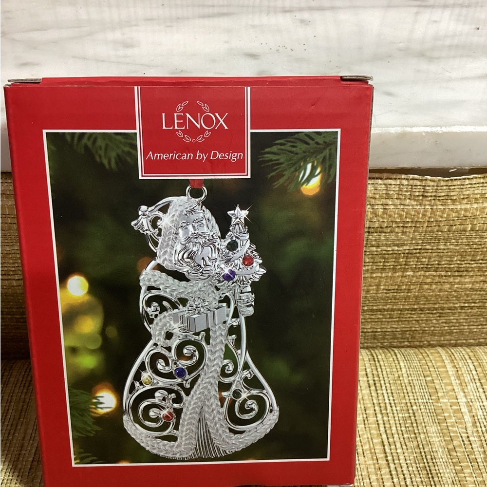 Lenox Silver Santa Ornament - with Rhinestones on Tree and coat